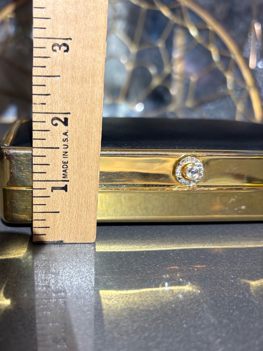 Vintage Valerie Stevens Structured Box Clutch Evening Bag, Black & Gold w/ chain - Picture 8 of 10